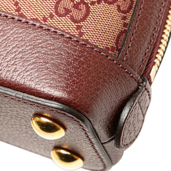 Gucci GG Canvas Horsebit Shoulder Bag Wine Red Navy Blue Leather - Picture 4 of 8